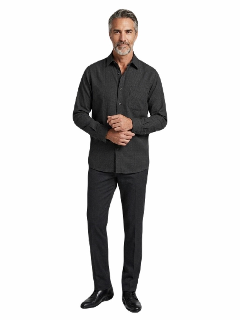 George Mens Black Sueded Emerald Cut Pattern Long Sleeve Button Up Flannel Shirt